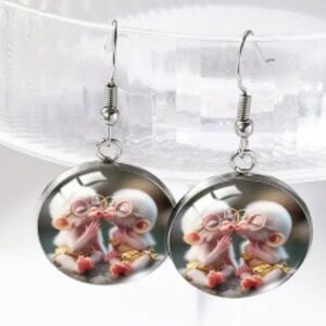 Animal Print Farmhouse Summer Whimsy Monkey‎ Crystal Glass Gift Earrings-(#0182)